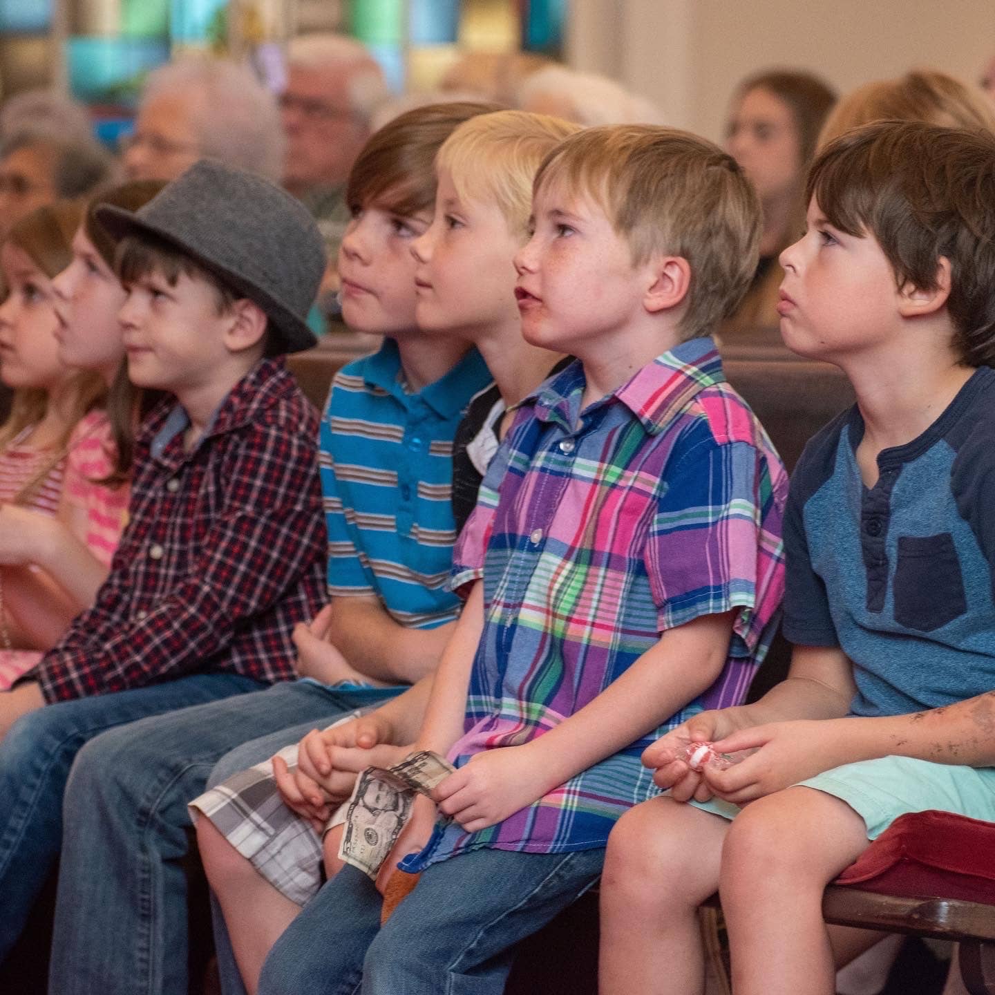 A Group of boys watching a sermon at Summerville Baptist Church in Summerville, SC